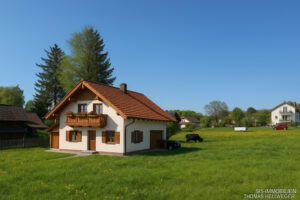 Ansicht Grundstück mit Haus ( Ki generiert )