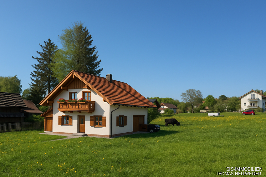Ansicht Grundstück mit Haus ( Ki generiert )